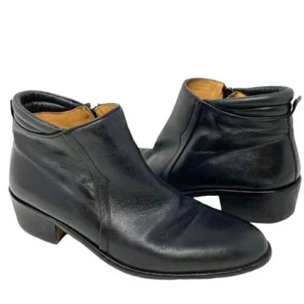 Mario Calugi Black Calf Leather Zip Ankle Boots - Size 7.5
